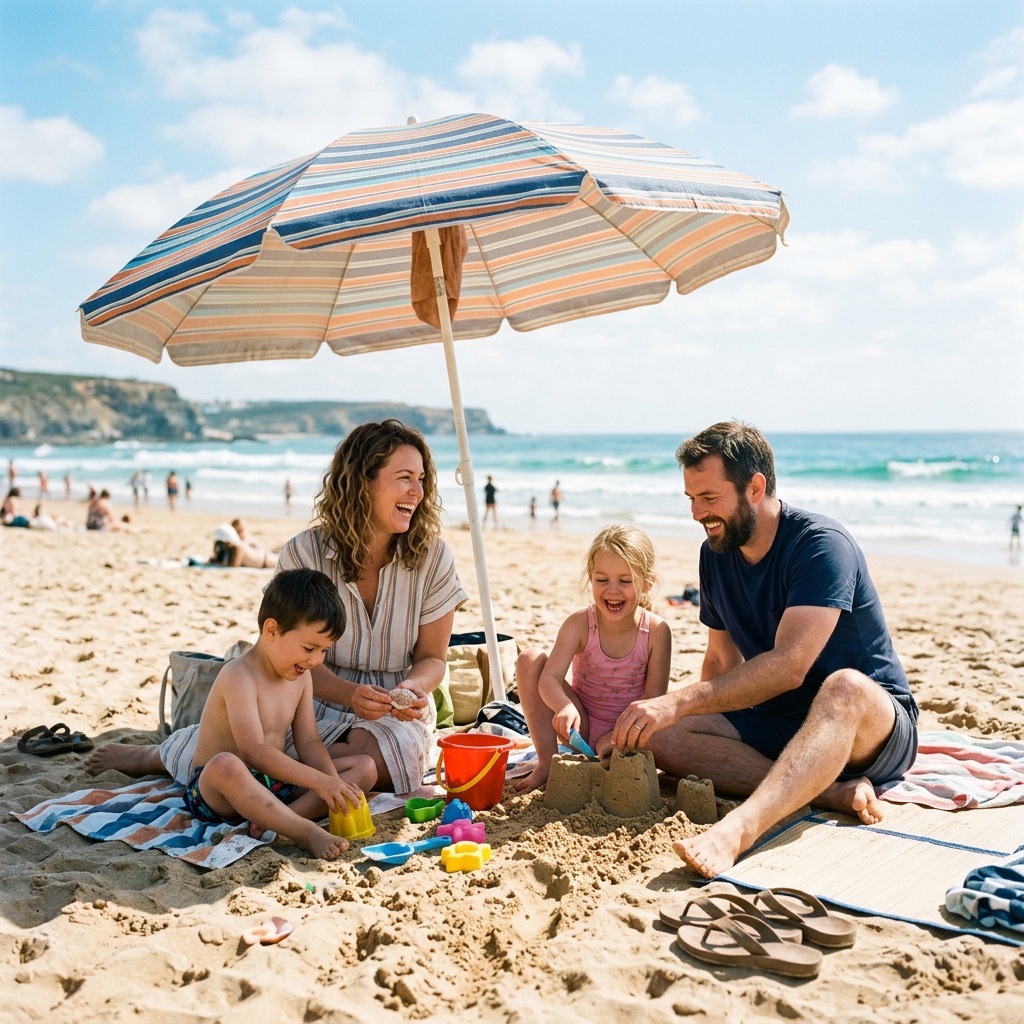 Family enjoying beach day